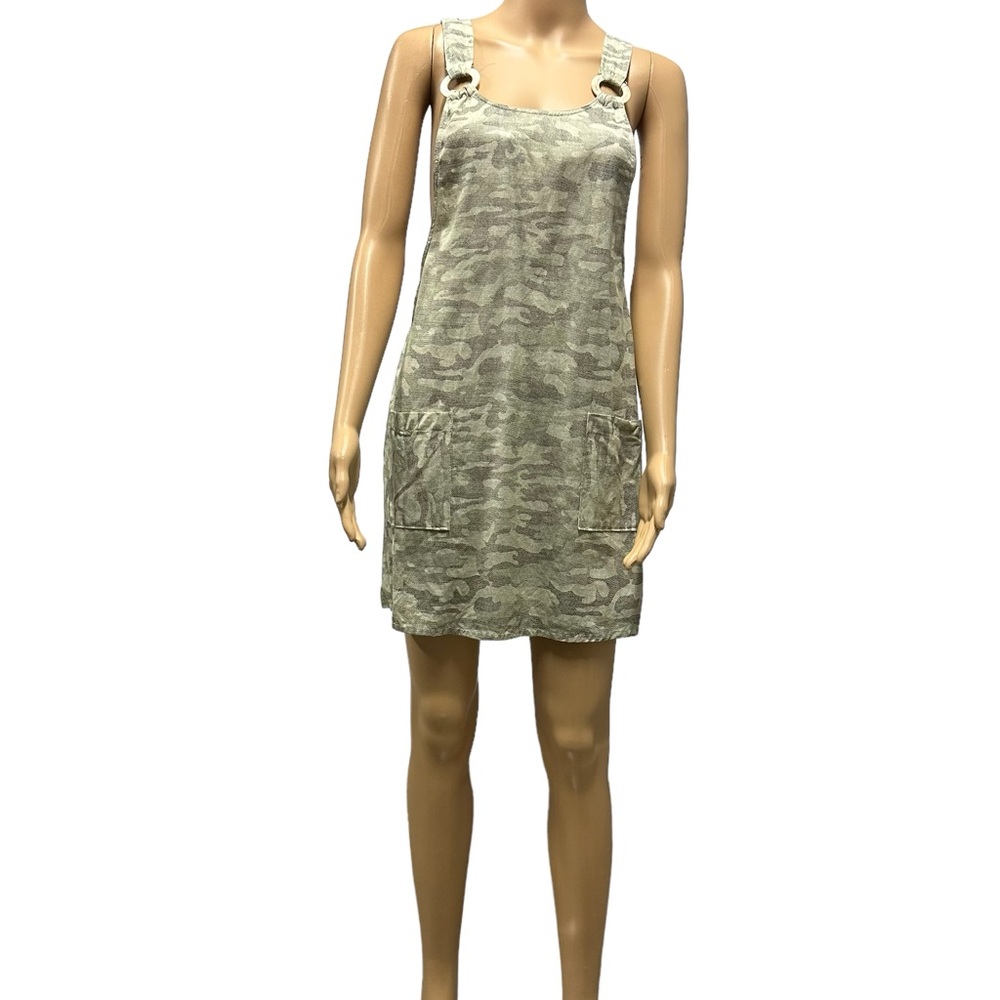 Full Circle Trends with Love Green Camo Overall Pocket Lightweight Mini Dress M